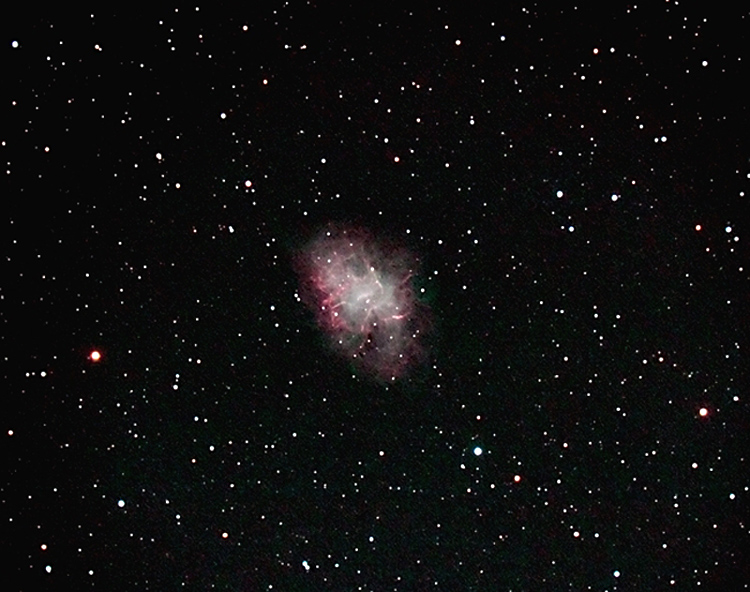 M1 - Crab nebula; mag 8.4; size 8'; exp 29-min (60sec subs); 60Da @ISO3200; C8 @f/4.4 - guided; 1-3-16; Hainsport