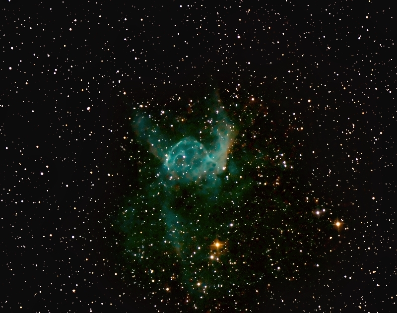 NGC2359; mag unknown; size 10'; exp: 60-min(60x60s); 550D @ISO3200; Orion 10 @f/3.9; 1-24-12; Pemberton Lake